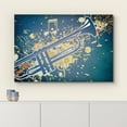 thumbnail image 3 of wall26 - Trumpet Surrounded by a Splatter of Music Notes Over a Teal Background - Canvas Art Home Art - 16x24 inches, 3 of 5
