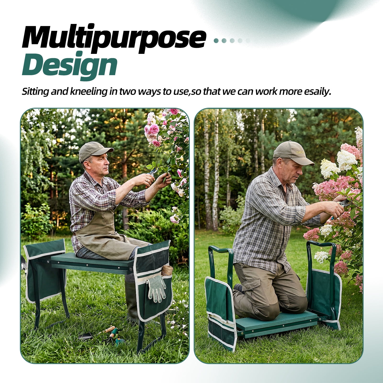 LYZHBFJ Upgraded Garden Kneeler and Seat with Thicken & Widen Soft Kneeling Pad,Heavy Duty Foldable Gardener Stool with 1 Tool Pouches