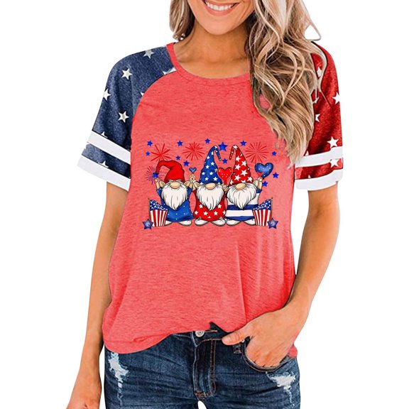 Cavosen USA Patriotic Shirts for Women Short Sleeve Crew Neck 4th of July Tee Red White and Blue Graphic Shirt Summer Basic Tops