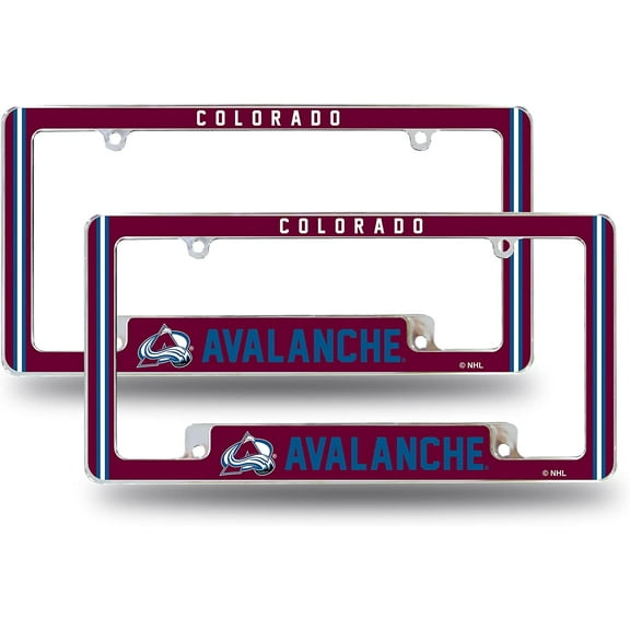 Colorado Hockey Avalanche (Set of 2) Chrome Metal License Plate Frames with Bold Full Frame Design