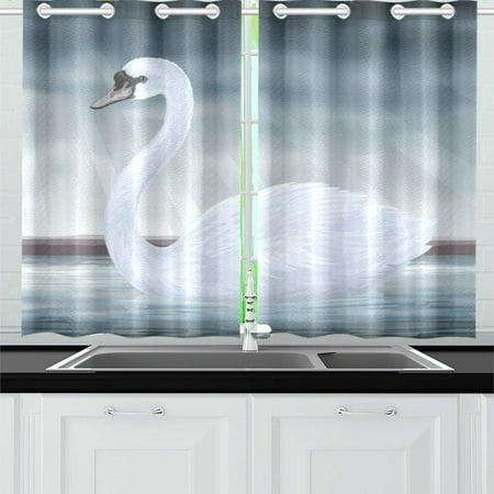 - MKHERT Graceful White Mute Swan Window Curtain Kitchen Curtains Window Treatments 26x39 inch,Set of 2