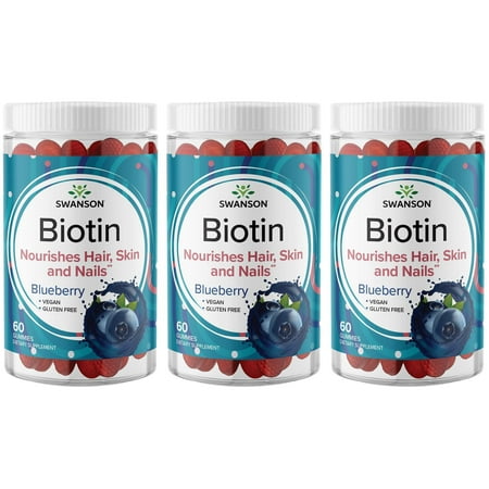 Swanson Biotin Gummies - Blueberry 2,500 mcg 60 Gummies 3 Pack