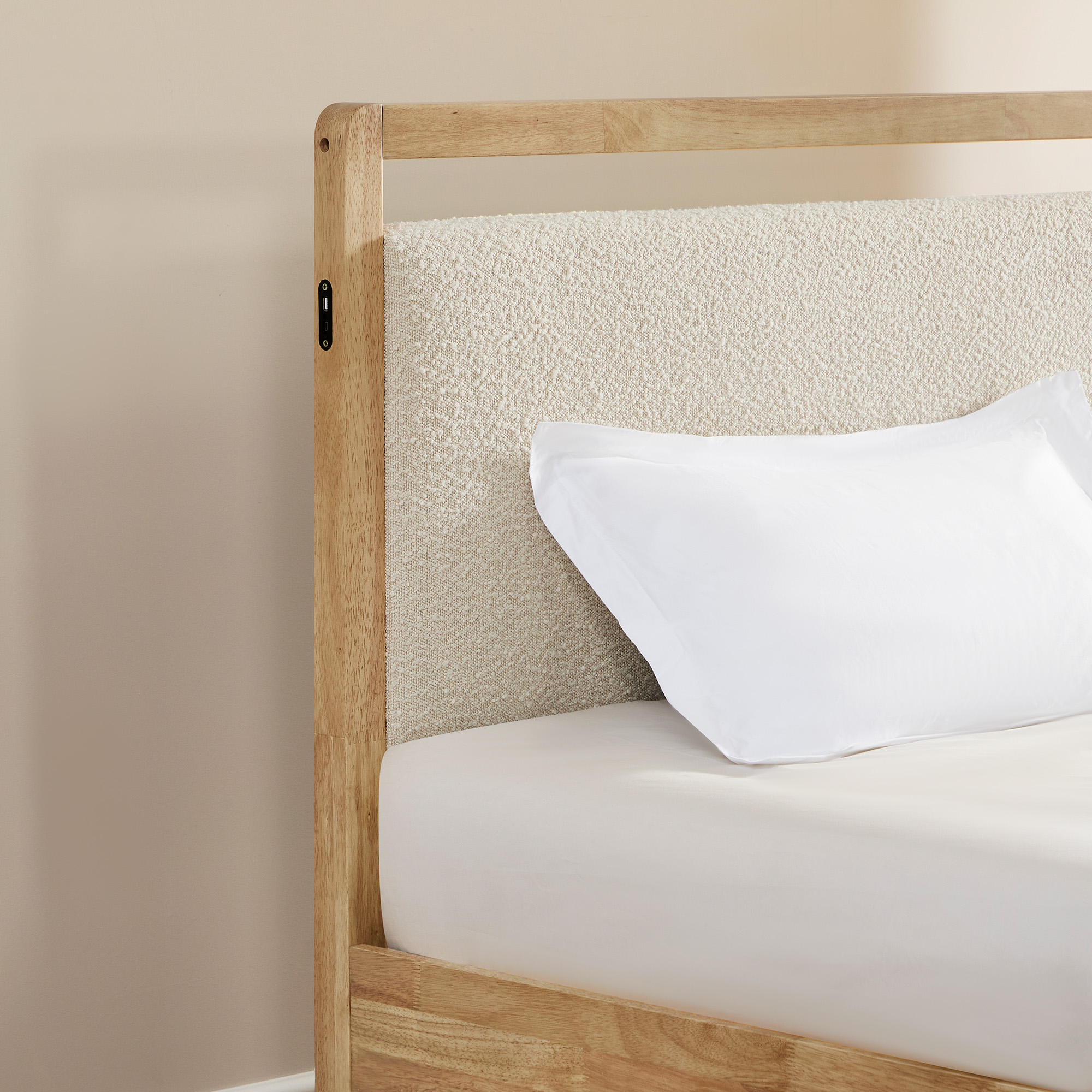 Spruce & Spring Modern Upholstered Platform Bed Frame with USB and Type-C Charging Khaki, Full
