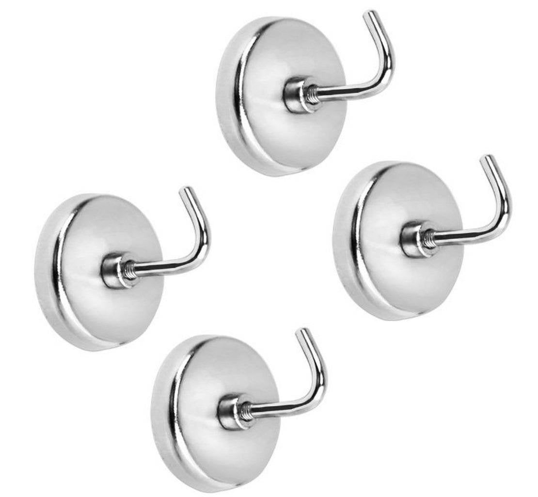 Levado 4-Piece Extra-Strong Magnetic Hook Set with Chrome Finish - 8 Lb Capacity