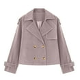 thumbnail image 7 of SwiftWear Women's Faux Suede Jacket Double Breasted Cropped Trench Coat Retro Casual Relaxed Fit Outerwear​, Pink, 7 of 7