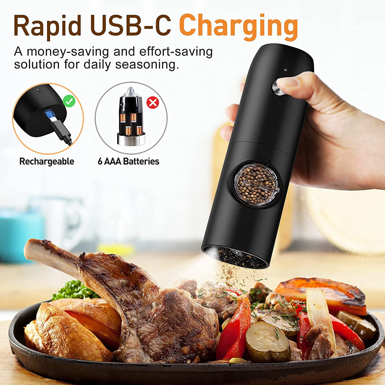 Rechargeable Electric Pepper And Salt Grinder Set One-Handed No Battery  Needed Automatic Grinder With Adjustable Coarseness LED Light Refillable -  CJdropshipping