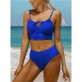 thumbnail image 3 of Women Middle Waisted Bikini Set Bandaged Rushed Swimsuits Sexy Two Piece Swimwear, 3 of 5