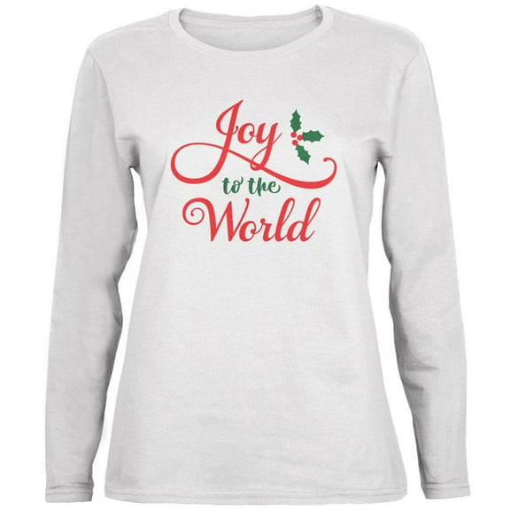 Christmas Joy to the World Script Ladies' Relaxed Jersey Long-Sleeve Tee White MD