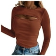 thumbnail image 1 of Birdeem Womens Chest Hollow Long-Sleeved Ribbed Single Shirt Fashionable Sexy Chest Show, 1 of 6