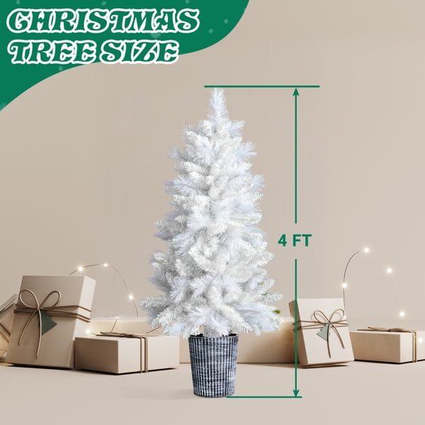Alvantor 4 ft Potted Artificial Christmas Tree, 200 PVC Branch Tips, Unlit, White