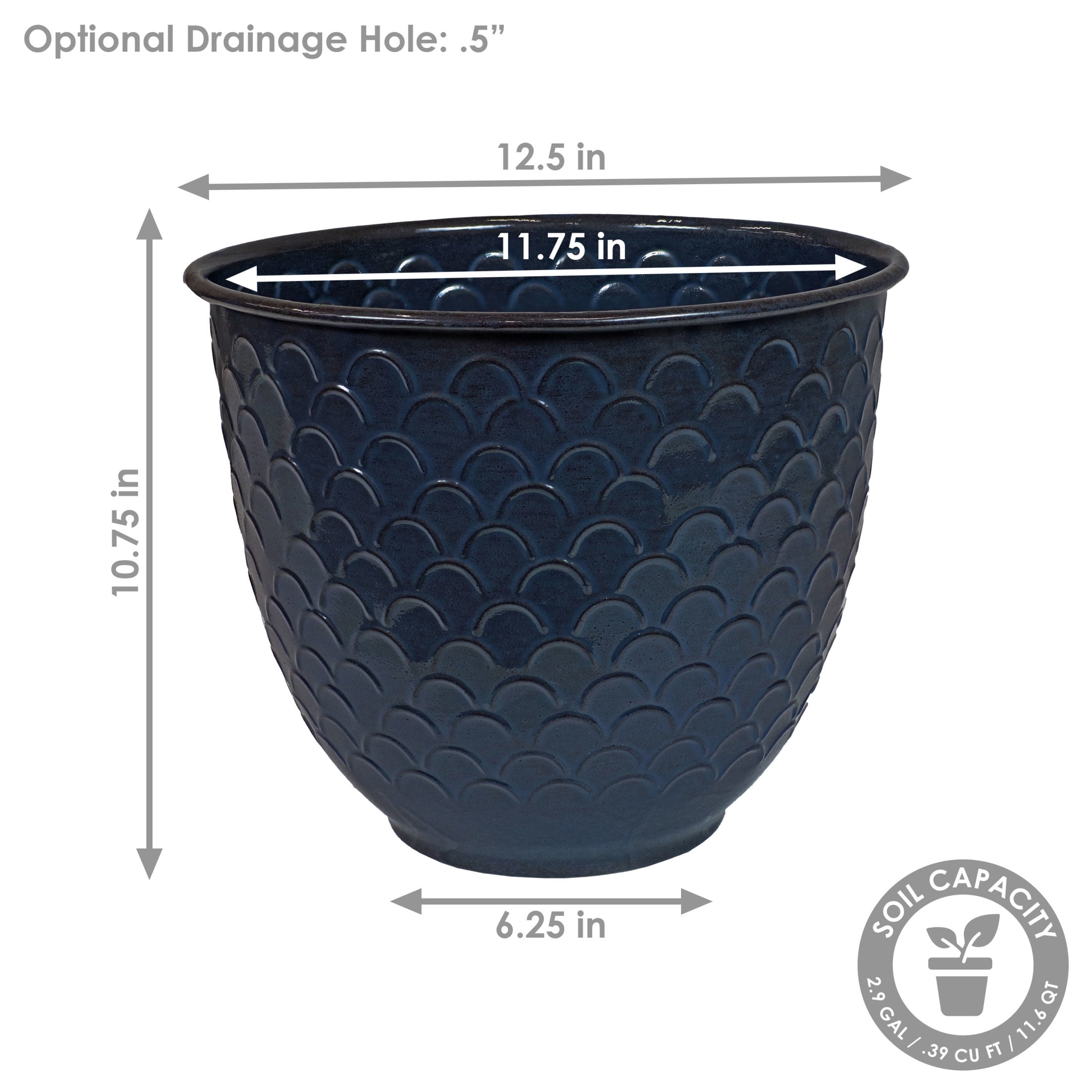 Sunnydaze Dinah 12.5" x 12.5" x 10.75" Round Navy Metal Outdoor Planter Pot 4-Count