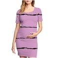 thumbnail image 2 of Ovzne Robes pour Femmes Robe de Plage Robe de Maternité Plissée Imprimée à Manches Courtes Col Rond Mi-Mollet Robe d'Été Manches Courtes Imprimée Liquidation, 2 of 6