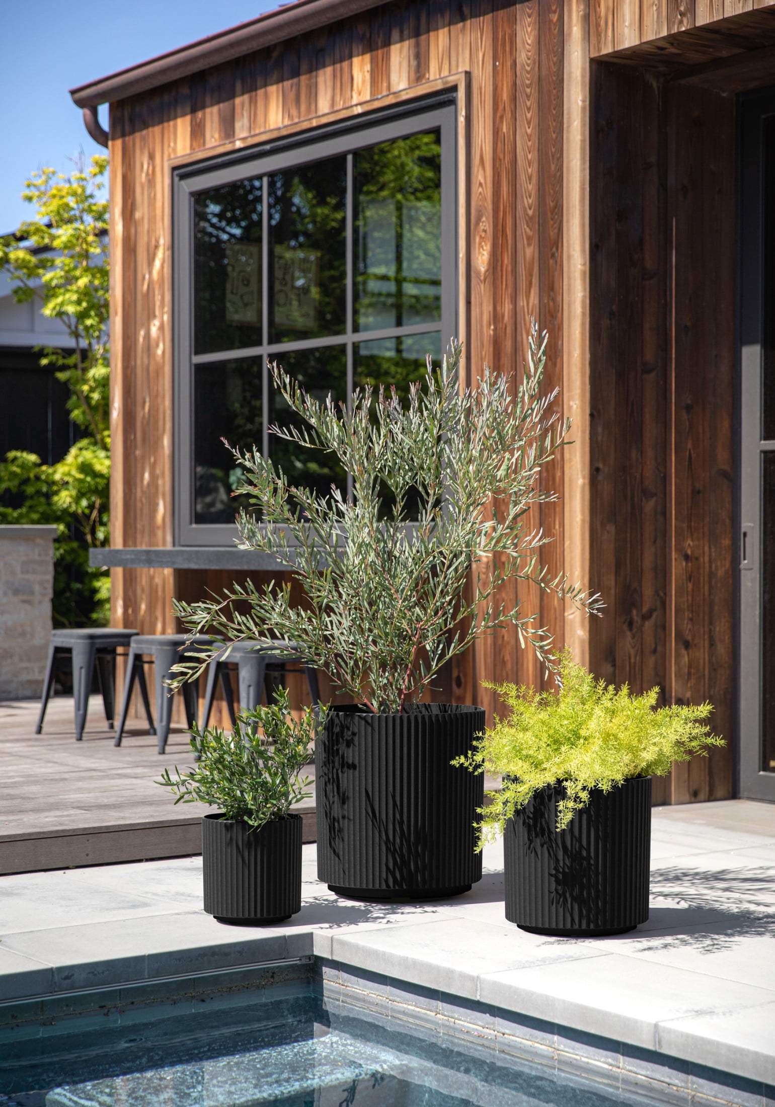 Veradek Demi Series Bundle - Three Piece Set of Plastic-Stone Planters - Black