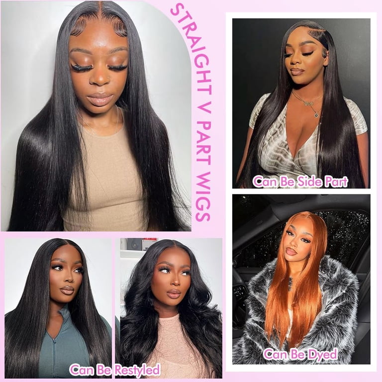 V Part Wig Human Hair Straight 180% Density Clip in Half Wig Glueless Full Head Amazon.com : Amznlady V Part Wigs Straight Brazilian Virgin  main image 4