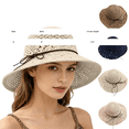 thumbnail image 4 of Vinsonshop Womens Straw Sun Hat Wide Brim Crochet Summer Beach Hats with String Bow Packable Foldable Uv Protection Floppy Travel Vacation Cap for Ladies Beige A, 4 of 5