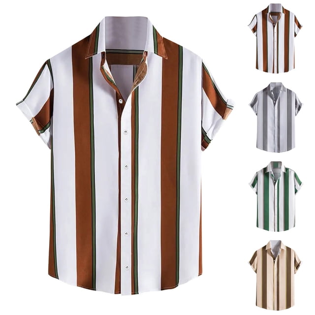 UVEASISHA Chemise de Jeu de Quilles pour Homme à la Mode, Chemises Rayées pour Vacances d'Été à Manches Courtes pour Homme, Col à Revers Aloha Chemise Décontractée Boutonnée, Chemises de Plage Tropicales 90 % de Rabais Liquidation