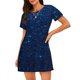 thumbnail image 1 of Balery Sparkling Blue Glitter Camisón de manga corta con cuello redondo para mujer, cómodo y elegante., 1 of 6