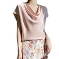 thumbnail image 2 of Byworldtasic Women's Basic Shirt Women's Silk Satin Cowl Neck Short Sleeve T-Shirt Elegant Dressy Casual Summer Blouse Shirt Solid Top, 2 of 4