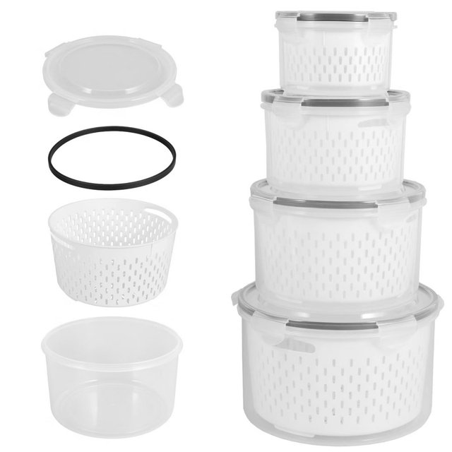 4/5Pcs Fridge Storage Containers with Lids Clear Fridge Fruit Storage Boxes with Drain Tray Different Sizes Airtight Food Storage Bins Stackable Freezer Organisers for Kitchen Fruits