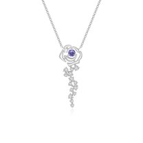 Natural Tanzanite with Moissanite Rose Flower Pendant Necklaces for Women in Sterling Silver, December Birthstone Jewelry Gifts for Her Birthday, Anniversary, Christmas, Mothers Day, Valentines
