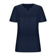 thumbnail image 4 of Delayuji Women's Loose Plus Size V Neck Solid Color Short Sleeved T Shirt Top Blue Xxxl Polyester,Spandex Short Sleeve Shirts for Women, 4 of 5