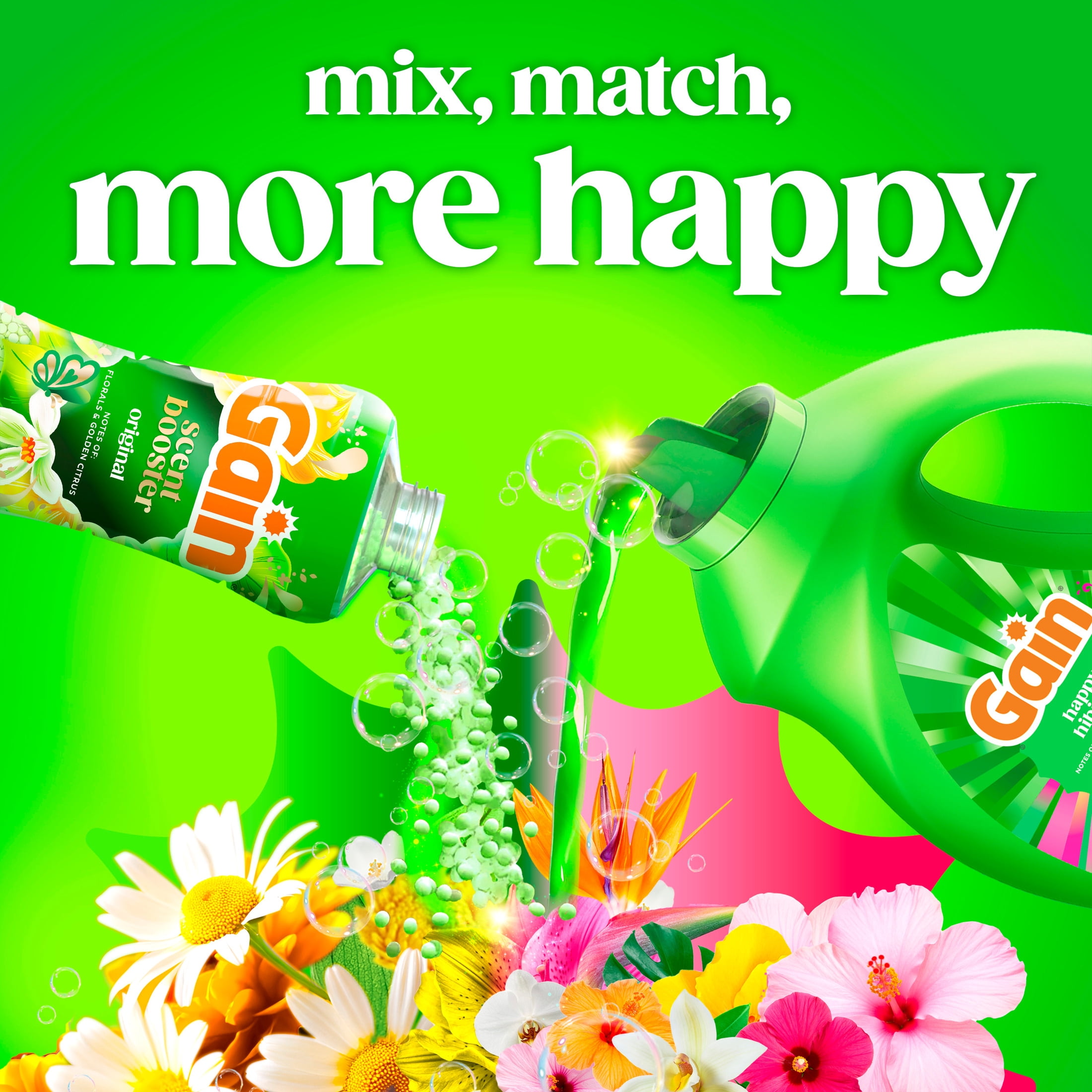 (4 pack) Gain Laundry Detergent Liquid, Now with Odor Defense, Happy Hibiscus Scent, 132 fl oz, 100 Loads