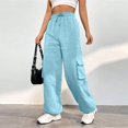 thumbnail image 2 of Women Casual Cargo Sweatpants High Waisted Drawstring Straight Leg Hiking Trousers With Functional Pockets For Everyday Wear Comfortable Sweatpants for Women Relaxed Fit Pant, 2 of 8