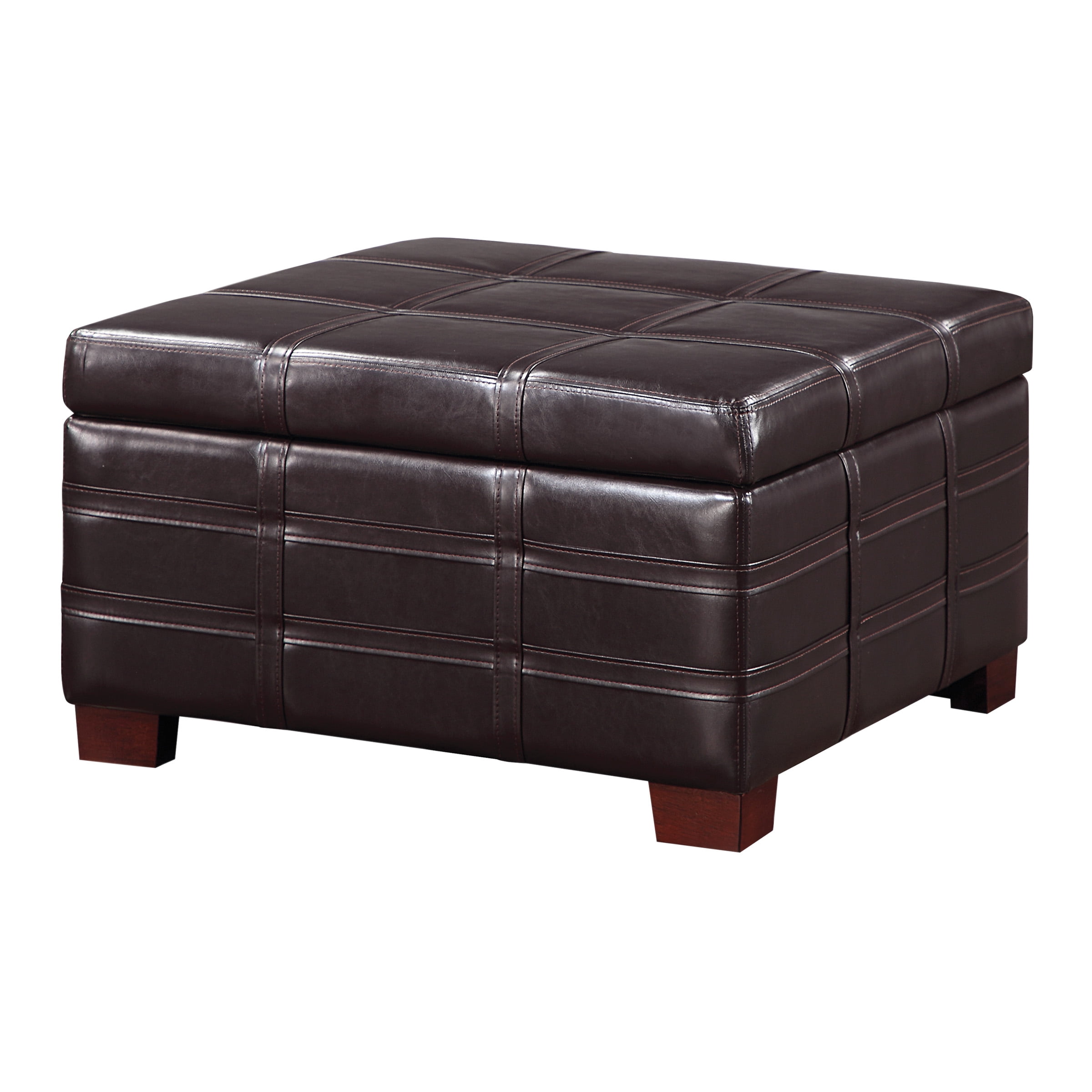 Detour Strap Square Storage Ottoman in Espresso Faux Leather