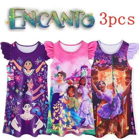 

3 Encanto Princess Dresses Nightdress Pajamas Isabella Mirabel Dress Girls Dress Princess，3-8 years old