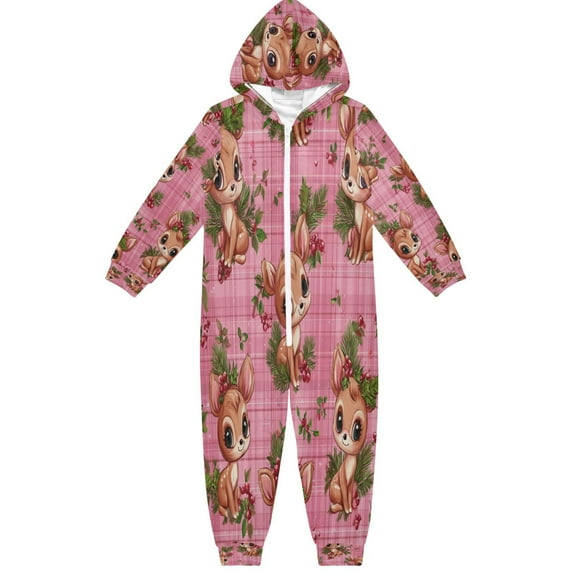 RMDQTR Ultra-Soft Crystal Velvet One-Piece Pajamas/Loungewear Cute Christmas Reindeers Pattern