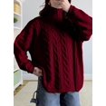 thumbnail image 4 of Chandail à Demi-Col Roulé à Manches Longues pour Femme avec Fermeture Éclair, Automne et Hiver, Tricot Côtelé Décontracté, Rouge Vin, P, 4 of 7