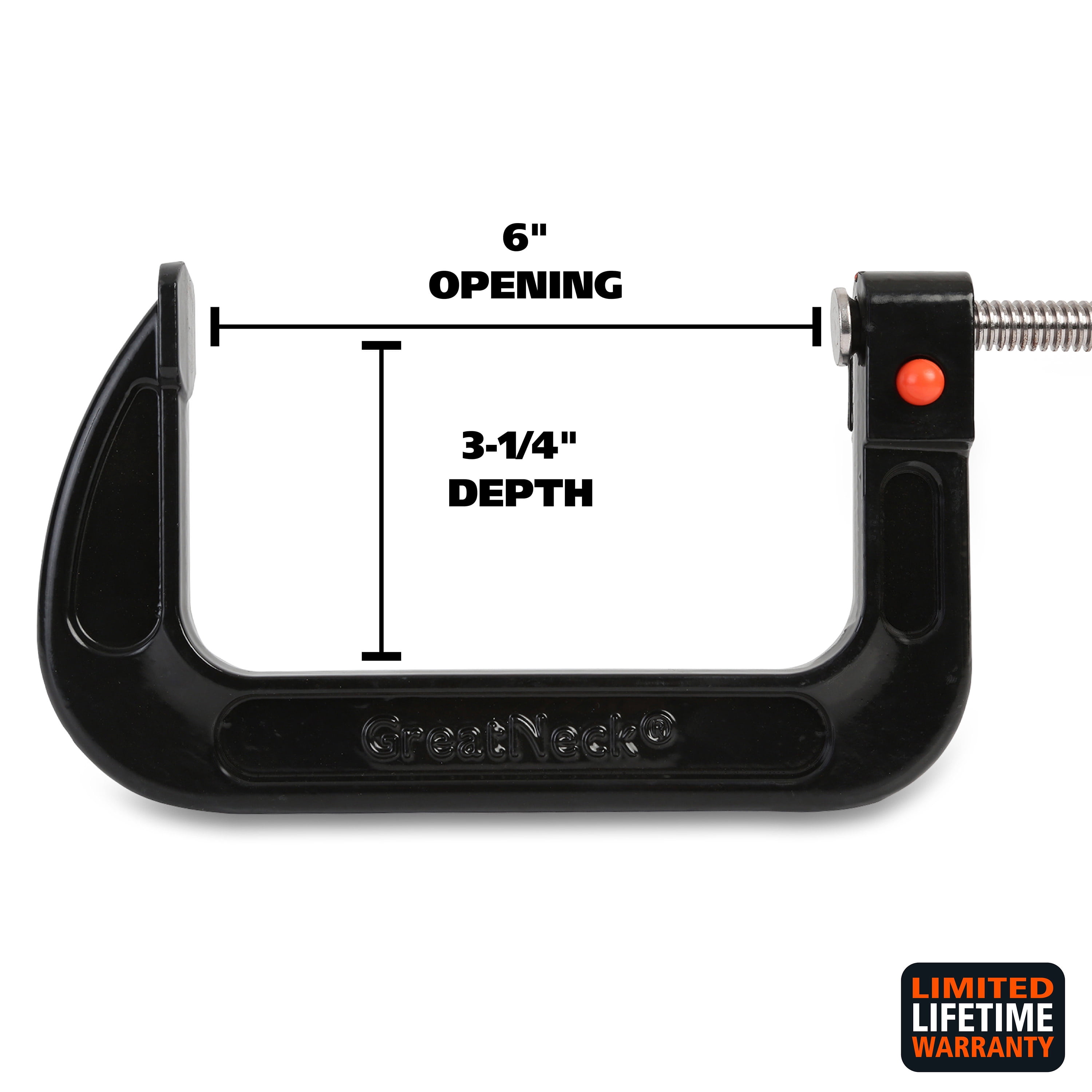 GreatNeck Quick Release Cast Iron C-Clamp, Black, 6 inch