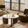 thumbnail image 3 of FOROUTIA Round Coffee Table with Faux Marble Top,Modern Walnut Legs Living Room Table, 3 of 8