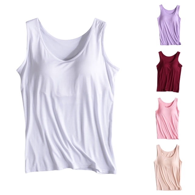yoeyez Hauts d'Été pour Femmes, Débardeurs à Soutien-Gorge Intégré pour Femmes, Col Rond à Bretelles Spaghetti, Chemises pour Femmes Coupe Ample Sans Manches, Blouse Rouge, G