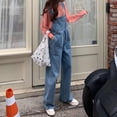 thumbnail image 6 of JFGHDG Womens Classic Adjustable Straps Pockets Denim Bib Overalls Jeans Pants Light Blue L, 6 of 6