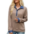 thumbnail image 5 of Wevis Women's Denim Collar Knit Sweater, Long Sleeve Henley Button Down Autumn Blouse, Casual Loose Fall Pullover Tops, 5 of 7