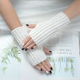 thumbnail image 2 of Jalioing Women's Winter Knit Arm Warmer Soft Warm Thumb Hole Long Fingerless Gloves Solid Color Glove Mittens, 2 of 3