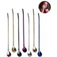 thumbnail image 2 of Drinking Straws Spoons Stainless Steel Straws With Spoons Set Of 4 Tubes Spoons, 2 of 5