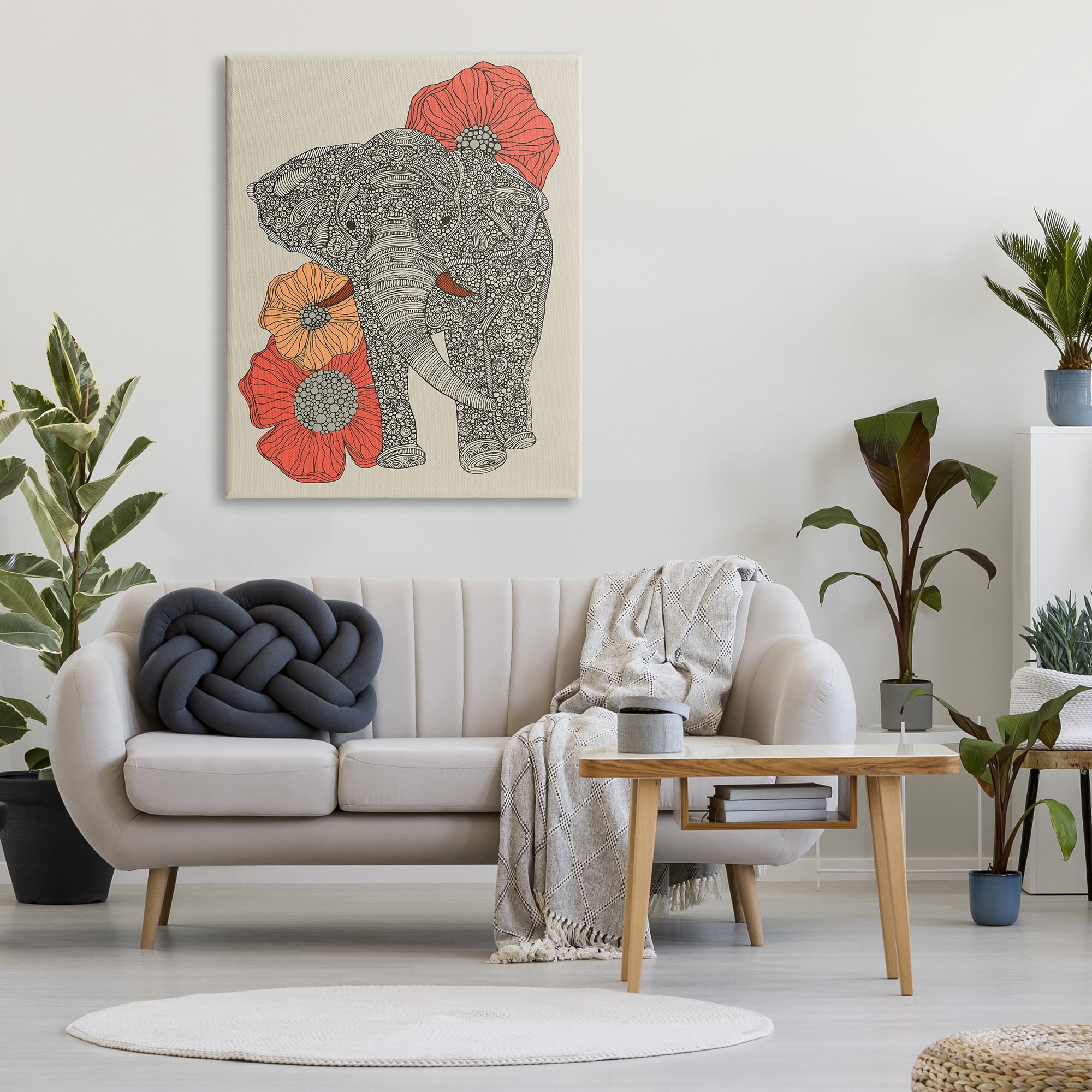 Stupell Industries Standing Elephant Bright Poppies Floral Paisley Fractals Graphic Art Gallery Wrapped Canvas Print Wall Art, Design by Valentina Harper