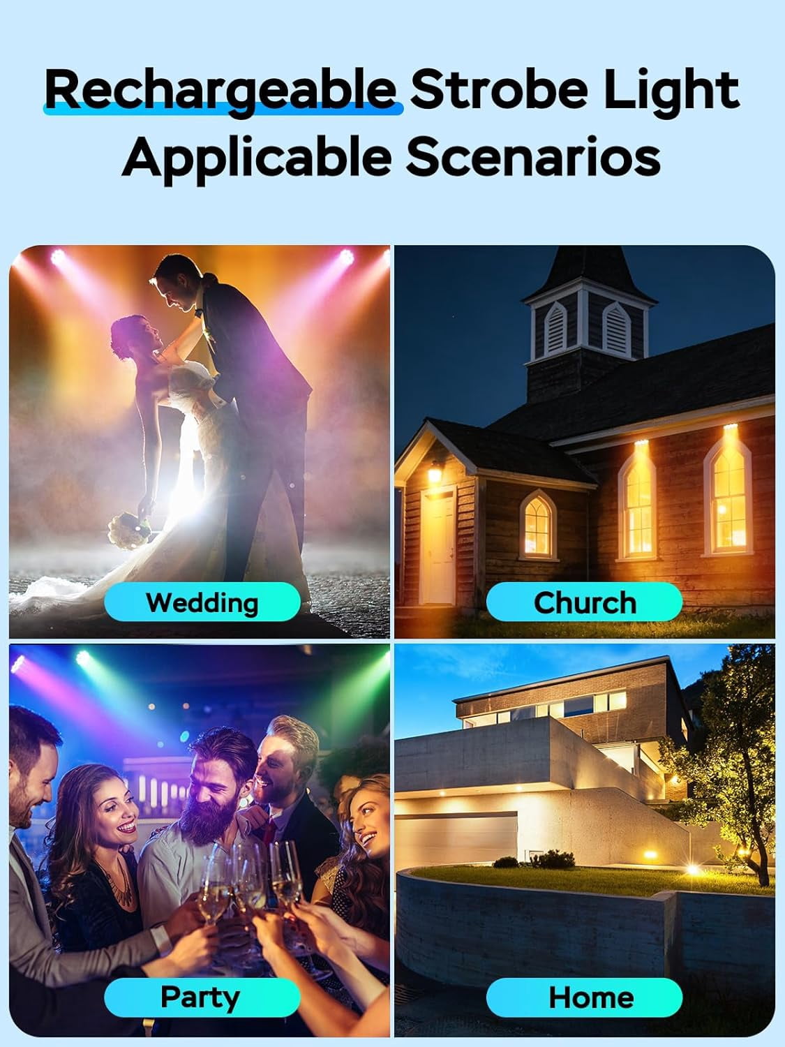Mini Rechargeable Par Lights, Wireless 12 RGB Battery Powered Stage Lights, Sound Activated Remote Control Par Can Uplights for Indoor Events Wedding Party Church Club Stage Lighting, 4 Pack