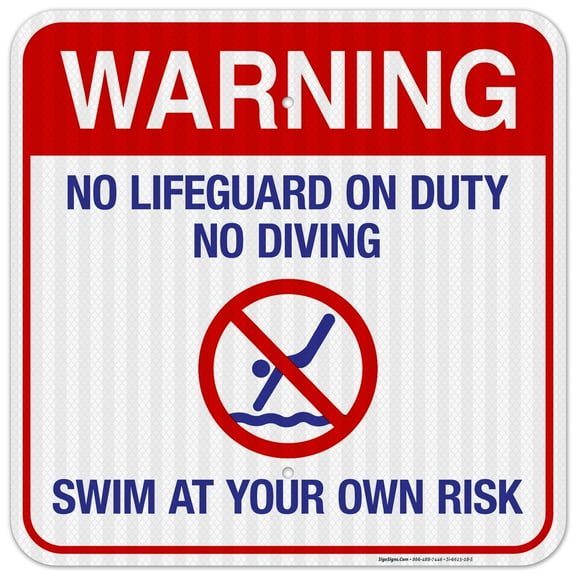 No Lifeguard On Duty No Diving Sign, Pool Sign,
