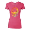 thumbnail image 2 of Tropical Palm Trees Silhouettes with Sunset | Womens Pop Culture Slim Fit Junior Tee, Hot Pink, Small, 2 of 4