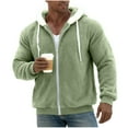 thumbnail image 3 of Men Zip-Up Thermal Fuzzy Fleece Jackets Casual Warm Drawstring Hooded Winter Coats Outwear with Pockets New Light Jackets for Men Dressy Green XXL, 3 of 6