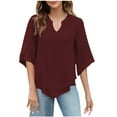 thumbnail image 1 of Yuyuzo Womens Summer Tops V Neck Short Sleeve Basic Tunic Top Side Split Lightweight Comfy T-Shirts, 1 of 7