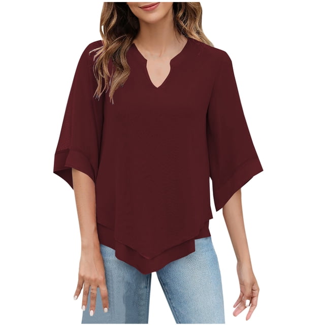 Yuyuzo Womens Summer Tops V Neck Short Sleeve Basic Tunic Top Side Split Lightweight Comfy T-Shirts