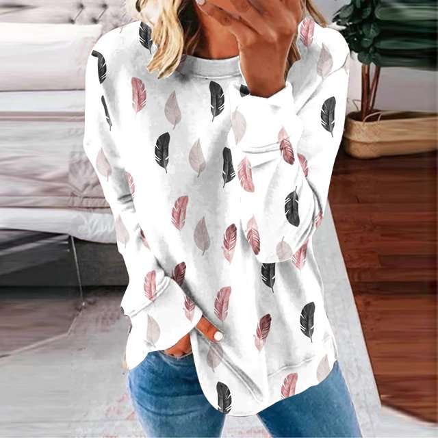 ICHUANYI Clearance Women's Round Neck Fashion Casual Long Sleeve Christmas Print Sweatshirt Tops Blouse(White, L) ICHUANYI WER2023080815067