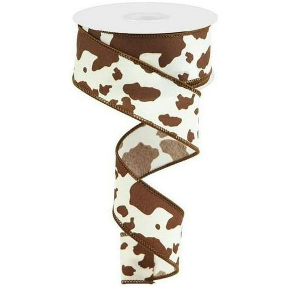 1.5" Cowhide Print Ribbon: Brown  Ivory (10 Yards)