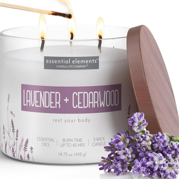 Scented Candles, Lavender & Cedarwood, 14.75 oz Jar, Proudly Poured in the USA, Aromatherapy, 3-Wick with 45 Hours of Burn Time, Perfect for Creating a Relaxing Ambiance
