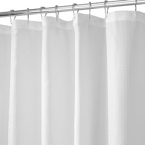 White Extra Long Fabric Shower Curtain Weighted Hem Water