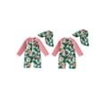 thumbnail image 2 of BemeyourBBs Toddler Baby Girl Boy Swimsuit with Sun Hat Infant Bathing Suit Coral Dinosaur Pawpaw Swim Ring Printed Long Sleeve Half Zipper Rash Guard Swimwear Summer Beachwear, 2 of 9